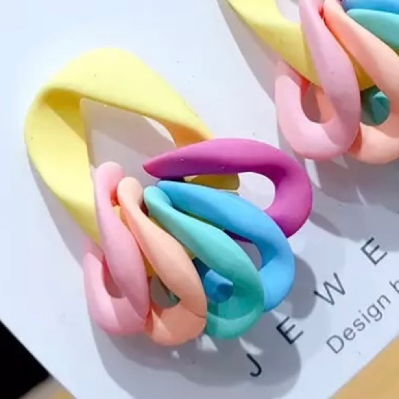 🍭CANDY COLORS🍭DROP LINK POST EARRINGS AVAILABLE IN 2 DIFFERENT COLORS NEW - Picture 4 of 6